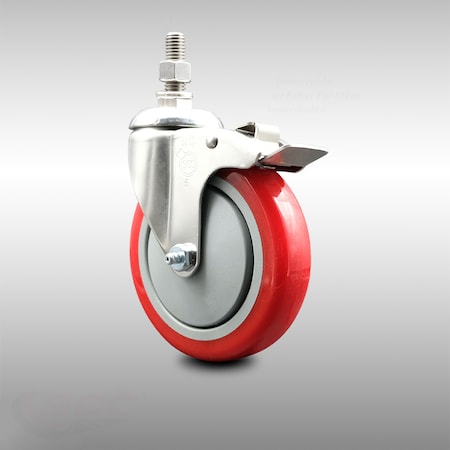 Service Caster 5 Inch 316SS Red Polyurethane Swivel 1/2 Inch Stem Caster Total Lock Brake SCC SCC-SS316TSTTL20S514-PPUB-RED-121315